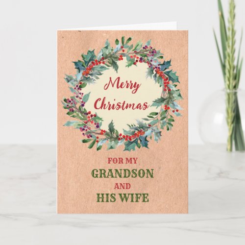 Rustic Grandson and his Wife Merry Christmas Card