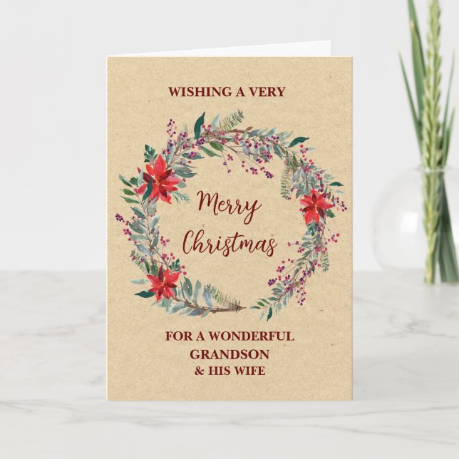 Rustic Grandson and His Wife Merry Christmas Card (Front)