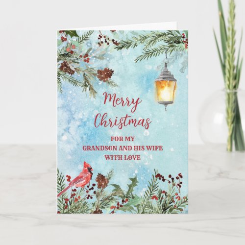 Rustic Grandson and Wife Merry Christmas Card