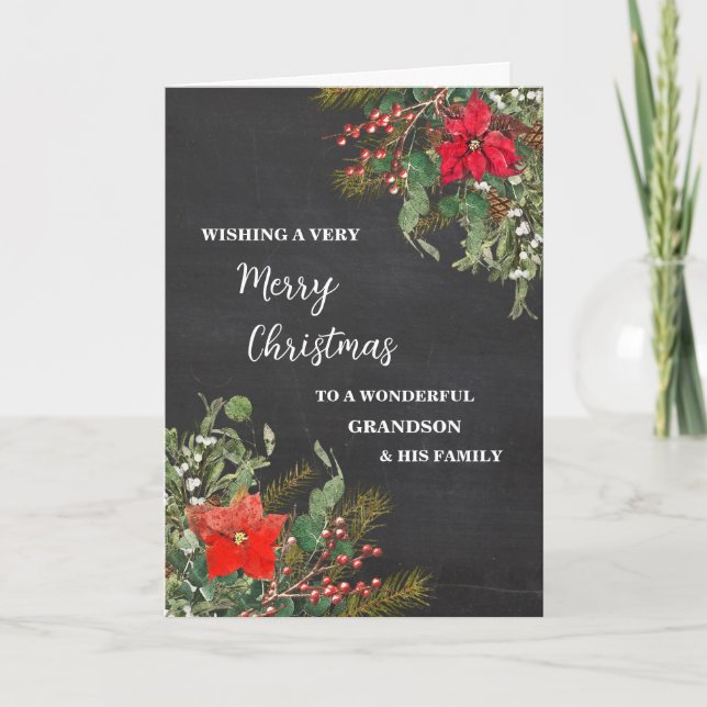 Rustic Grandson & Family Merry Christmas Card (Front)