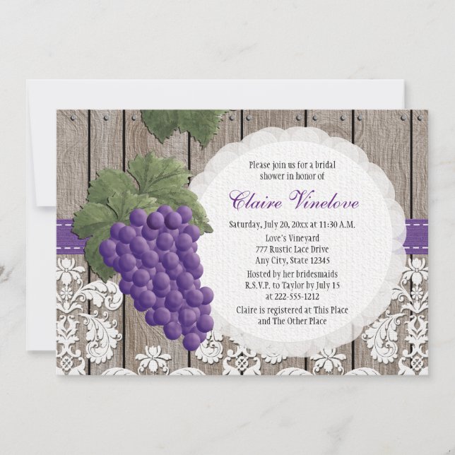 Rustic Grape Bridal Shower Invitations (Front)
