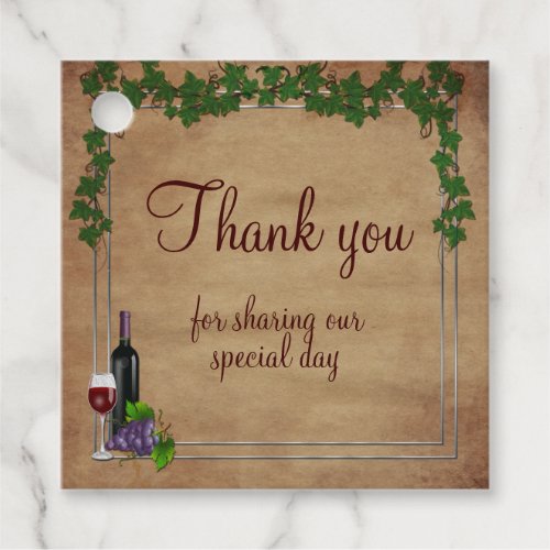 Rustic Grape vines Burgundy Wine Wedding Thank you Favor Tags