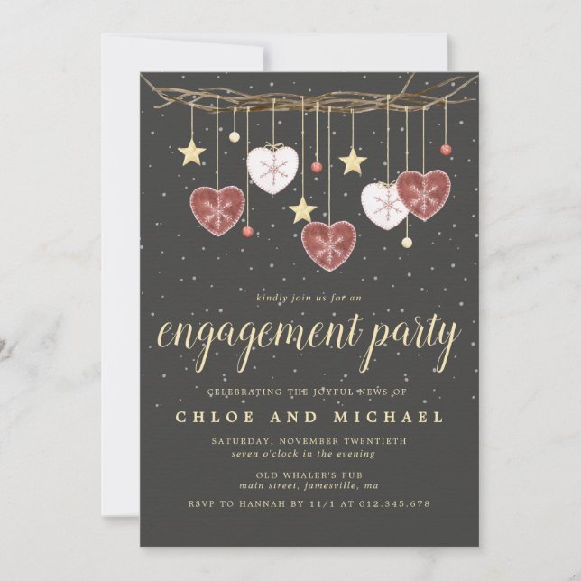 Rustic Grapevine and Heart Winter Engagement Party Invitation (Front)
