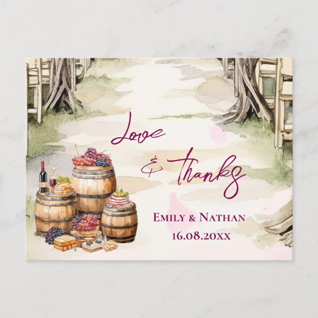 Rustic Grapevine-Inspired Winery Wedding Thank you Postcard (Front)