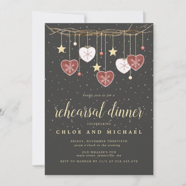 Rustic Grapevine, Star and Heart Rehearsal Dinner Invitation (Front)
