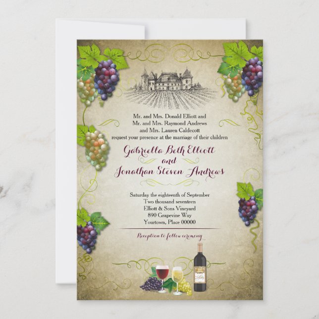 Rustic Grapevine Vineyard Wedding Event Invitation (Front)