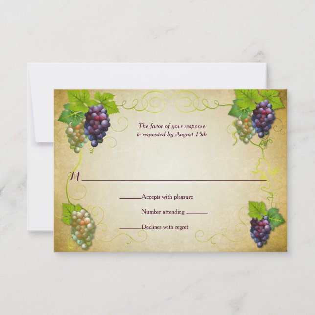 Rustic Grapevine Vineyard Wedding Event Reply RSVP (Front)