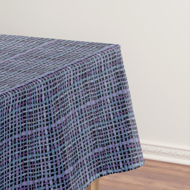 Rustic Graphic Woven Blue Burlap Tablecloth (In Situ)