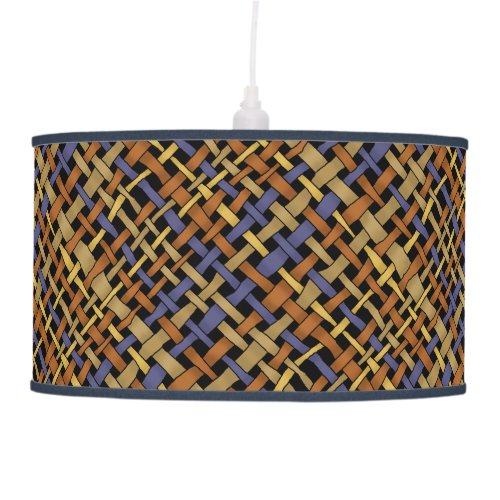 Rustic Graphic Woven Burlap Blue Pendant Lamp