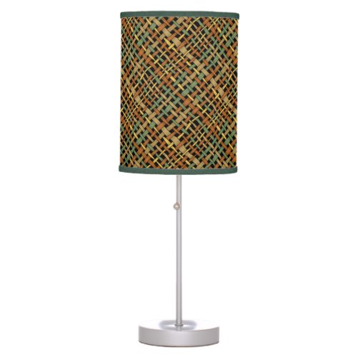 Rustic Graphic Woven Burlap Green Table Lamp