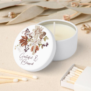 Rustic Grateful Blessed Autumn Floral Mini Candle Favors