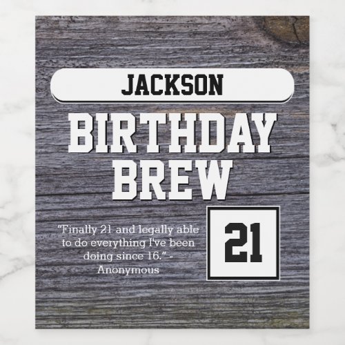 Rustic Gray 21st Brew Happy Birthday Beer Bottle L Wine Label