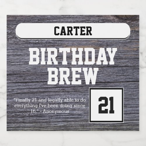 Rustic Gray 21st Brew Happy Birthday Beer Bottle Label