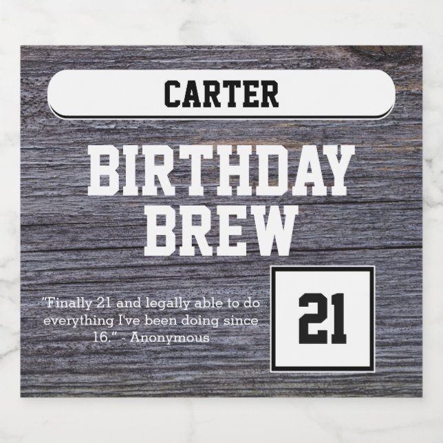 Rustic Gray 21st Brew Happy Birthday Beer Bottle Label (Single Label)
