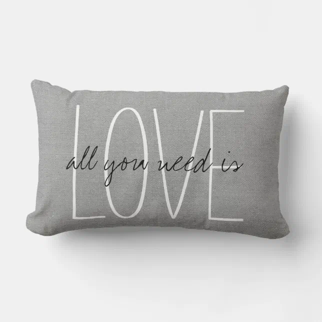 Rustic Gray All You Need is Love Lumbar Pillow Zazzle