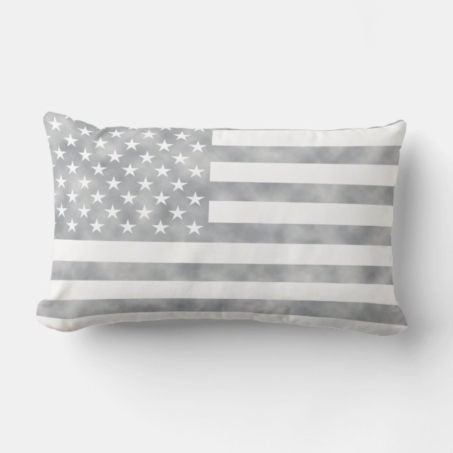 Rustic Gray American Flag Lumbar Pillow (Front)