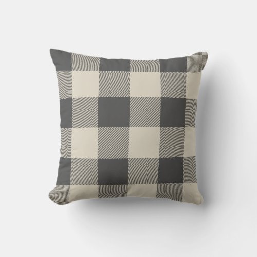 Rustic Gray and Beige Buffalo Check Plaid Outdoor Pillow