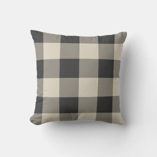 Rustic Gray and Beige Buffalo Check Plaid Throw Pillow