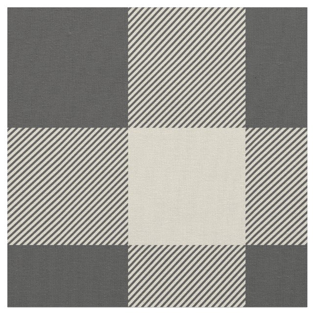 Rustic Gray and Beige Buffalo Plaid Fabric (Close Up)
