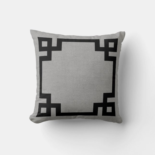 Rustic Gray and Black Greek Key Border Throw Pillow (Front)