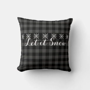 Rustic gray and black plaid  - let it snow throw pillow