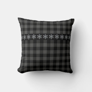 Rustic gray and black plaid -snow flake throw pillow