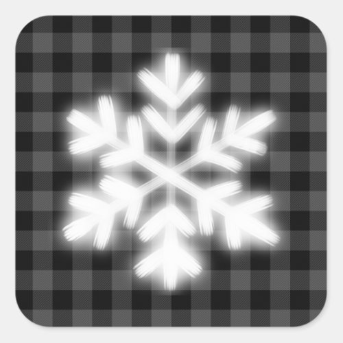Rustic gray and black plaid winter snow flake   square sticker