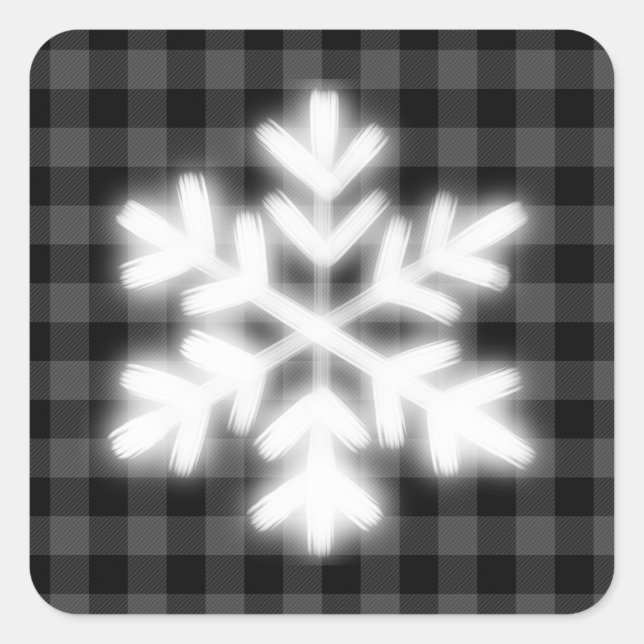 Rustic gray and black plaid, winter snow flake   square sticker (Front)