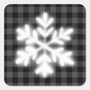 Rustic gray and black plaid, winter snow flake square sticker