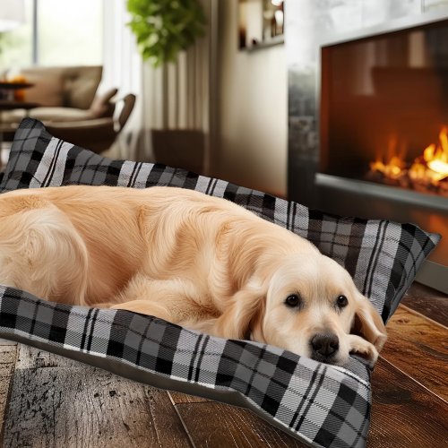 Rustic Gray and White Black Watch Plaid Holiday Pet Bed