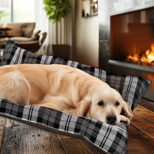 Rustic Gray and White Black Watch Plaid Pet Bed