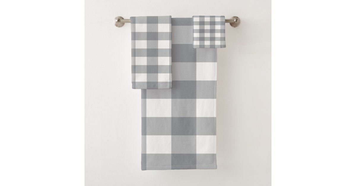 Rustic Gray and White Buffalo Plaid Pattern Bath Towel Set