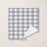 Gray and White Buffalo Plaid Pattern Hand & Bath Towel by