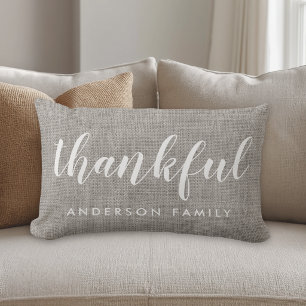 Rustic Gray Autumn Thankful Family Name Lumbar Pillow