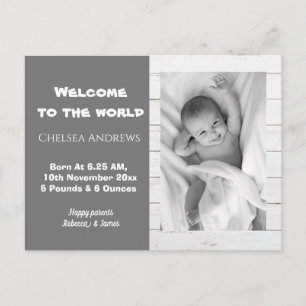 Rustic Gray Baby Photo Birth Announcement Postcard