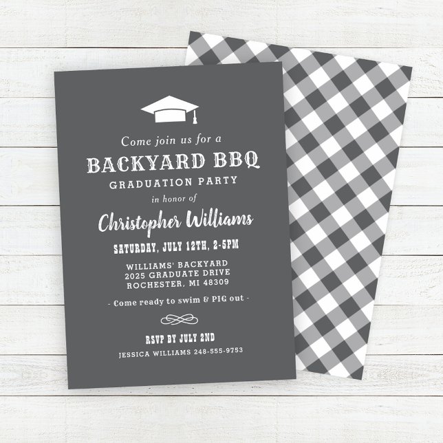 Rustic Gray Backyard BBQ Graduation Party Invitation (Creator Uploaded)