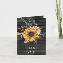 Rustic Gray Barn Wood Country Sunflowers Thank You Invitation