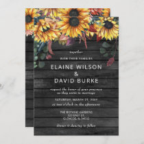 Rustic Gray Barn Wood Country Sunflowers Wedding Invitation