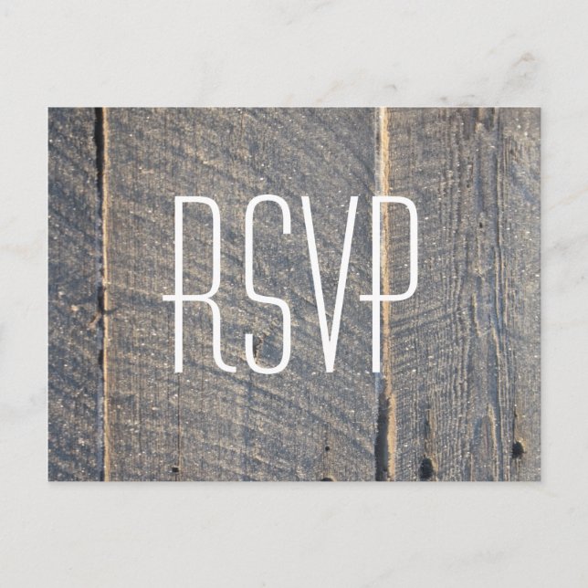 rustic gray barn wood country wedding RSVP Invitation Postcard (Front)