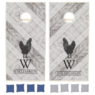 Rustic Gray Barn Wood Farmhouse Shiplap Monogram Cornhole Set