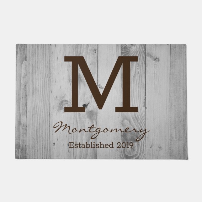 Rustic Gray Barn Wood Planks Personalized Doormat (Front)