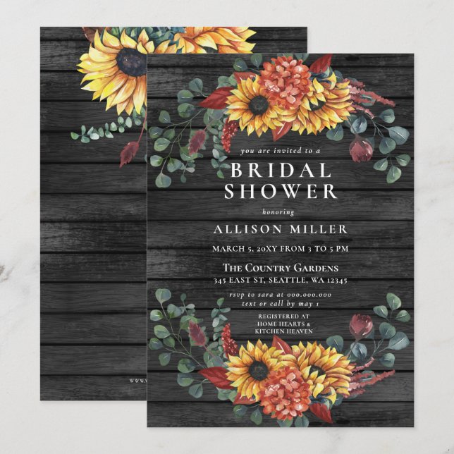 Rustic Gray Barn Wood Sunflowers Bridal Shower Invitation (Front/Back)