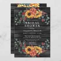 Rustic Gray Barn Wood Sunflowers Bridal Shower Invitation