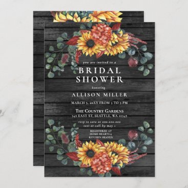 Rustic Gray Barn Wood Sunflowers Bridal Shower Invitation