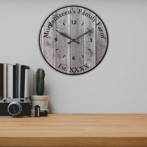 Rustic Gray Barnwood Family Home Established Large Clock