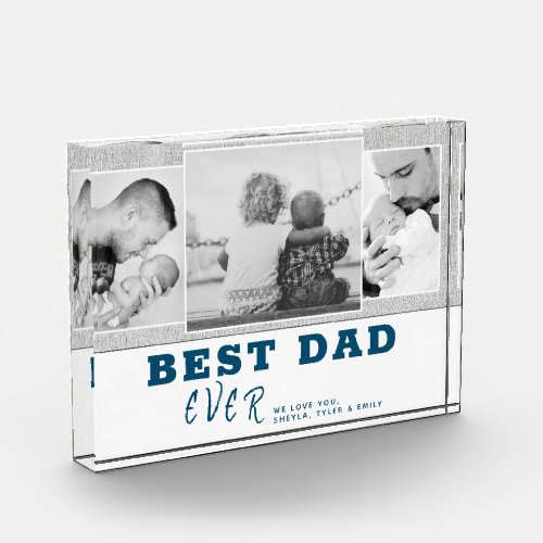 Rustic Gray Best Dad Father`s Day 3 Photo Block - Rustic Gray Best Dad Father`s Day 3 Photo Block. Beige gray and white background with dark blue trendy typography. Personalize with 3 favorite photos and your names in the sweet message. Black and white photos look great on this design. Change the text dad into daddy, pap or papa if you want. A perfect gift for a dad or a new dad on Father`s Day, birthday or Christmas. 