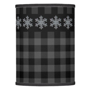 Rustic gray black plaid with snow flake detail lamp shade