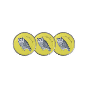 Rustic Gray Blue Owl Yellow Monogram Name Golf Bal Ball Marker