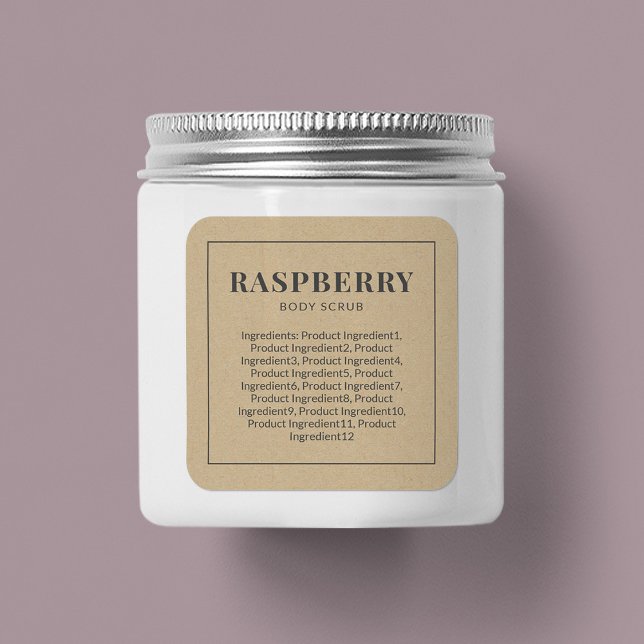 Rustic Gray Border List of Ingredients Kraft Square Sticker (Creator Uploaded)