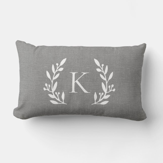 Rustic Gray Branch Monogram | Modern Farmhouse Lumbar Pillow (Front)